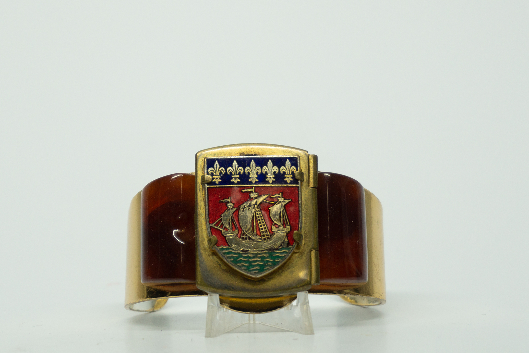 Albert Flamand Bakelite Coat of Arms Bracelet Compact 